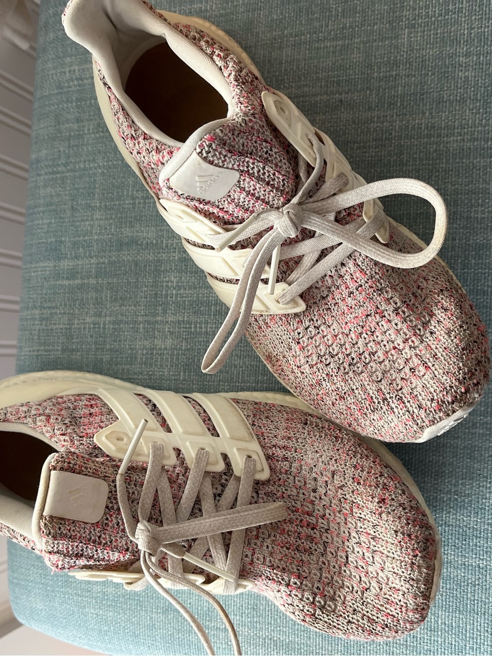 adidas Women's Knit Lace-Up Runners in Pink and Cream